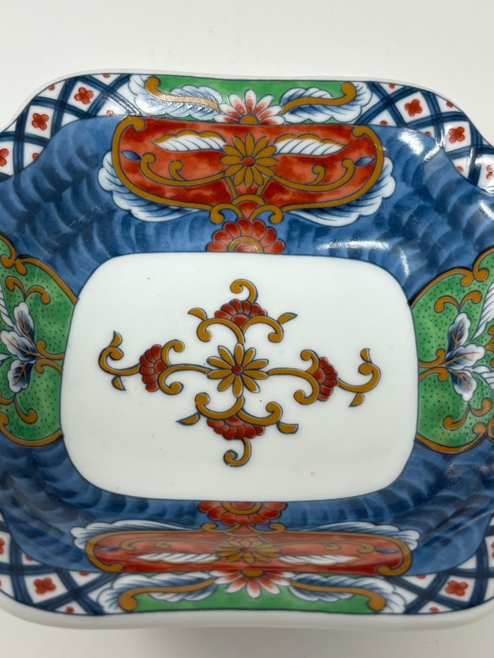 Takahashi Small Rectangular Bowl Dish Blue Green Red Floral Geometric Japan 5.5" - Picture 2 of 7